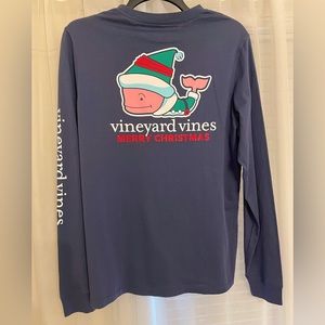 Vineyard Vines elf whale merry Christmas long sleeve pocket tee.
